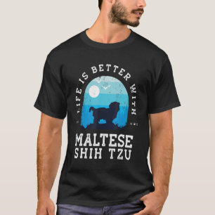 Leben besser Malteser Shih Tzu Vintage Blau Hundem T-Shirt