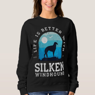 Leben besser Silken Windhound Vintage Blau Hund Ma Sweatshirt