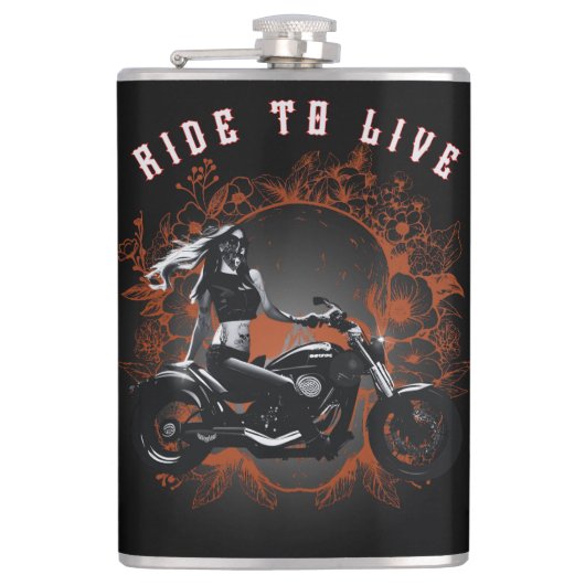 Leben - Bikermädchen Flachmann (Vorderseite)