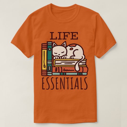 Leben, Bücher und Katzen T-Shirt (Design vorne)