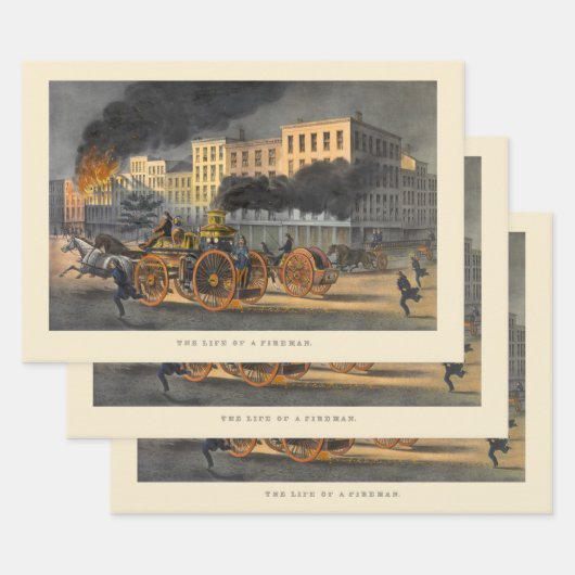 Leben eines Feuerwehrmanns Vintag Lithographie der Geschenkpapier Set (Set)