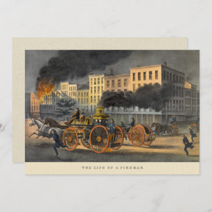 Leben eines Feuerwehrmanns Vintag Lithographie der Karte
