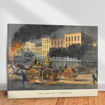 Leben eines Feuerwehrmanns Vintag Lithographie der