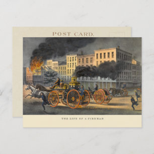Leben eines Feuerwehrmanns Vintag Lithographie der Postkarte