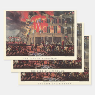 Leben eines Feuerwehrmanns, Vintage-Feuerwehrmänne Geschenkpapier Set