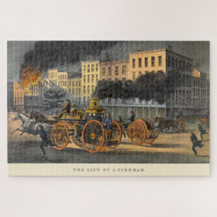 Leben eines Feuerwehrmanns Vintage-Lithographie au Puzzle
