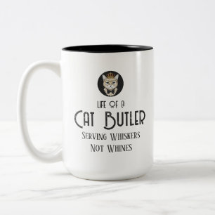 Leben eines Katzenbutlers Lustiges Katzendaddy-T-S Zweifarbige Tasse