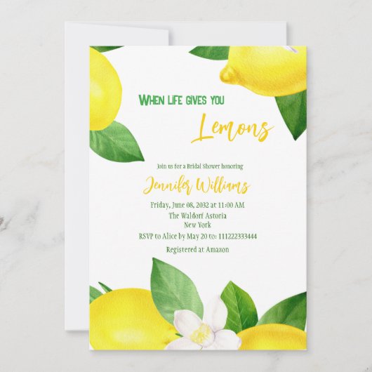Leben gibt Lemons Spaß Citrus Sommer Brautparty Einladung (Vorderseite)