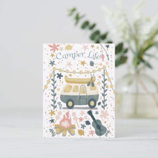 Leben im Campingplatz! Weiße Postkarte (Stehend Vorderseite)