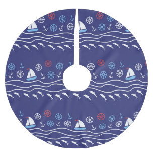 Leben im Meer: Vintages nahtloses Muster Polyester Weihnachtsbaumdecke