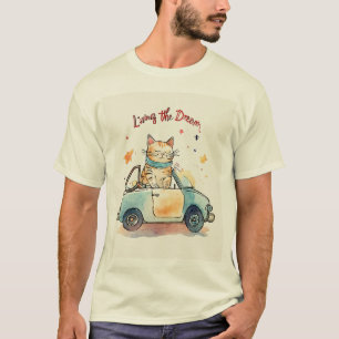 Leben im Traum: Katzenkatze in Tiny Car Watercolo T-Shirt