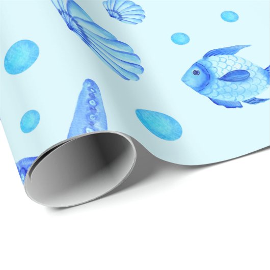 Leben in blauer See - Schildkröten, Fische und Mus Geschenkpapier (Rolleneckpunkt)