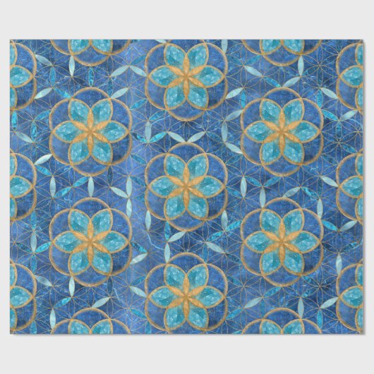 Leben in Blume des Lebensmusters - Blues Geschenkpapier (Flach)