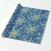 Leben in Blume des Lebensmusters - Blues Geschenkpapier (Ungerollt)