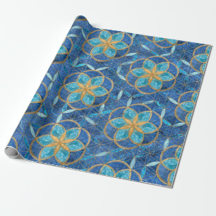 Leben in Blume des Lebensmusters - Blues Geschenkpapier