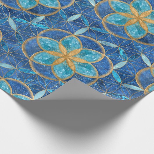 Leben in Blume des Lebensmusters - Blues Geschenkpapier (Ecke)