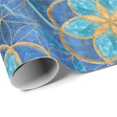 Leben in Blume des Lebensmusters - Blues Geschenkpapier (Rolleneckpunkt)