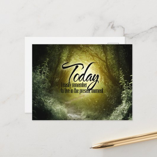 "Leben in der Gegenwart" Motivation Affirmation Postkarte (Vorderseite/Rückseite Beispiel)