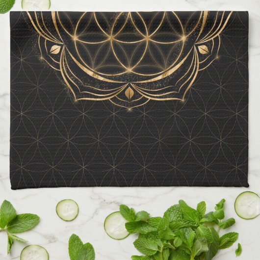 Leben in Lotus - Heilige Geometrie Geschirrtuch (Gefaltet)