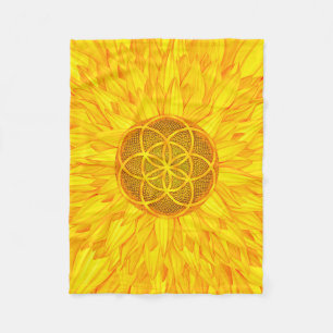 Leben in Sonnenblumen - Heilige Geometrie Fleecedecke