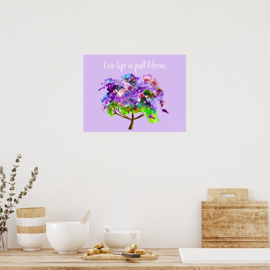 Leben in voller Blüte Zitat lila jacaranda Poster (Küche)