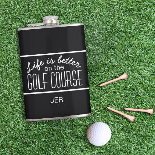Leben ist besser auf dem Golfplatz Zitat Monogramm Flachmann