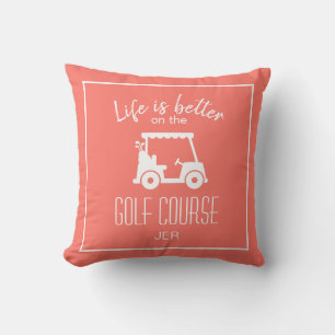 Leben Ist Besser Golf Cart Korallen-Monogramm Golf Kissen