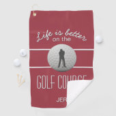 Leben ist besser Golfquote Initialen Crimson Red Golfhandtuch (Insitu)