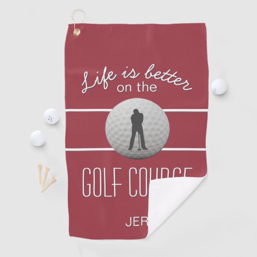 Leben ist besser Golfquote Initialen Crimson Red Golfhandtuch (Insitu)