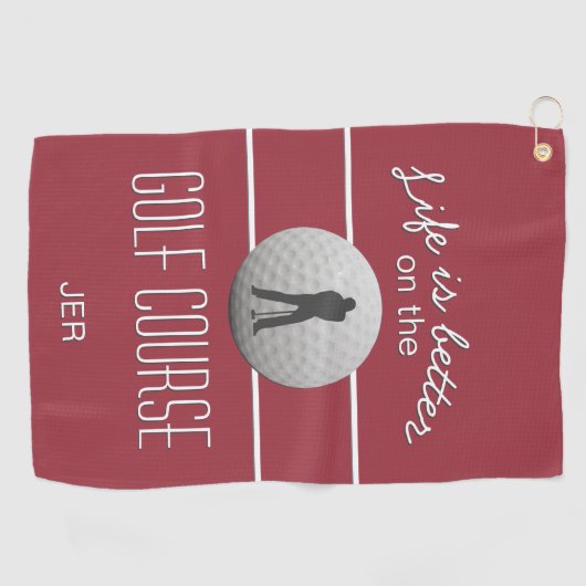 Leben ist besser Golfquote Initialen Crimson Red Golfhandtuch (Horizontal)