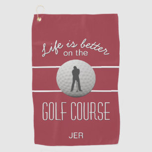 Leben ist besser Golfquote Initialen Crimson Red Golfhandtuch