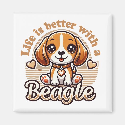 Leben ist besser mit Beagle - Niedlicher Beagle Magnet (Vorne)