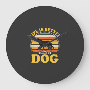 Leben ist besser mit einem Retro-Hund Große Wanduhr