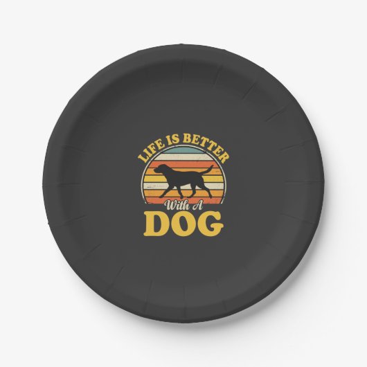 Leben ist besser mit einem Retro-Hund Pappteller (Vorderseite)