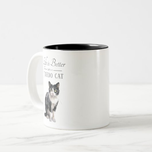 Leben ist besser Tuxedo Katze Zweifarbige Tasse (Vorderseite Links)