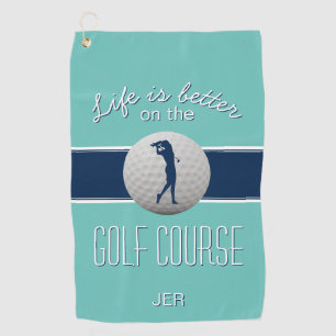 Leben ist besser Zitat Golf Monogramm Türkis & Bla Golfhandtuch