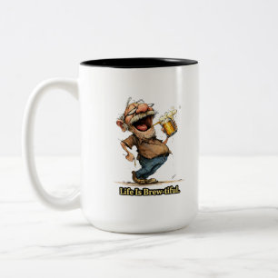 Leben ist Bier-tiful Lustiger Bier Cartoon T-Shirt Zweifarbige Tasse