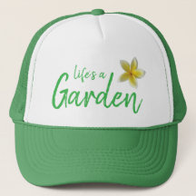 Leben ist ein Garten Grüne Mütze mit gelben Plumer