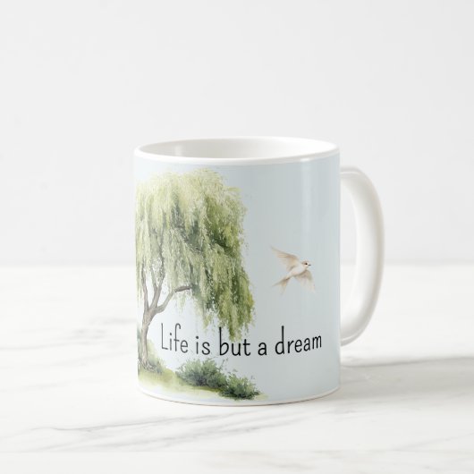 Leben ist ein Traum Baum Vögel Kaffeetasse (VorderseiteRechts)