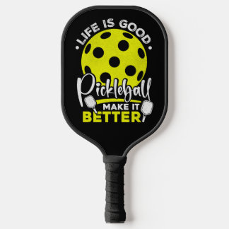 Leben Ist Gut Gelber Ball Weiße Schrift Kunst Pickleball Schläger