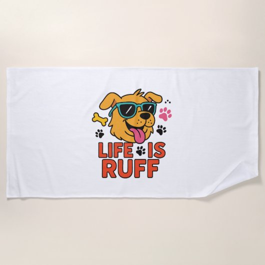 Leben ist Ruff - Funny Dog Cartoon Strandtuch (Vorderseite)