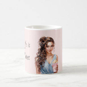 Leben ist süß weiblich braune Haare Kaffeetasse