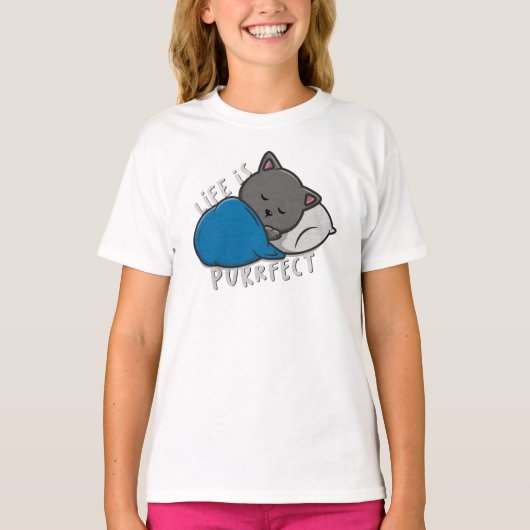Leben ist Zweck - Schlafen Katze T - Shirt (Vorderseite)