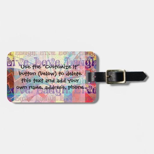 Leben Lachen-Liebe-abstraktes strukturiertes Gepäckanhänger (Vorderseite horizontal)