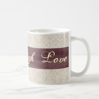 Leben Lachen-Liebe-Elfenbein-Spitze und Kaffeetasse