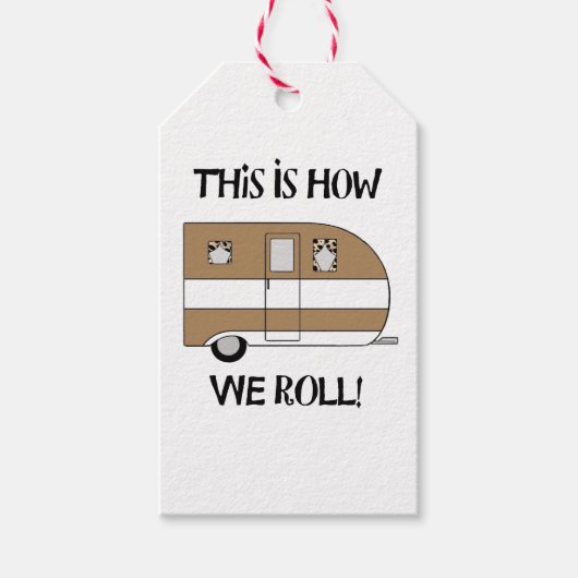 "Leben, lachen, zelten und fischen" Geschenkanhänger (Vorderseite)