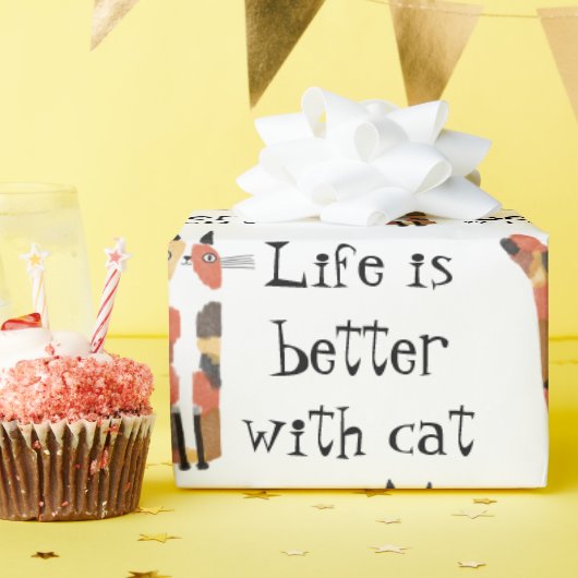 Leben mit Katze ist besser Geschenkpapier (Geburtstagsparty)