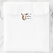 Leben mit Katze ist besser Runder Aufkleber (Tasche)