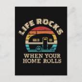Leben rockt, wenn Zuhause Camping rollt Wohnwagen Postkarte (Vorderseite)