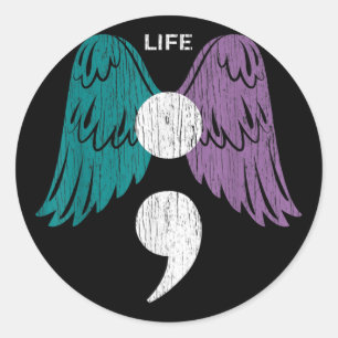 Leben Semicolon Wings Suizidbewusstsein Mentale He Runder Aufkleber
